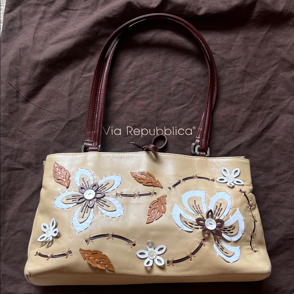 Italian Elegant Floral Leather Handbag